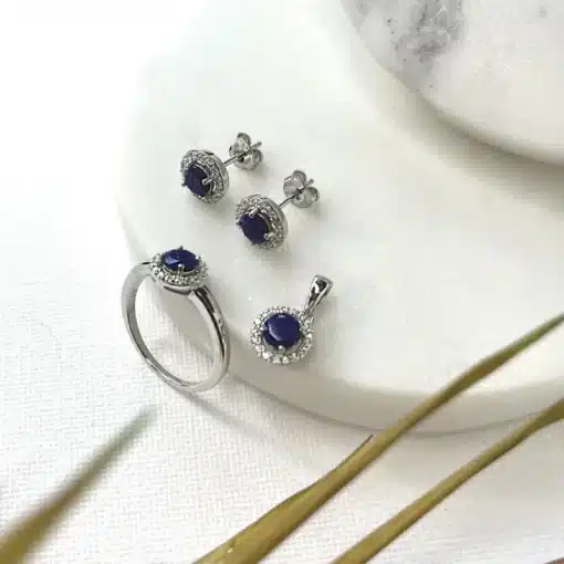 Bague lapis-lazuli, oxydes, argent rhodié – Image 2