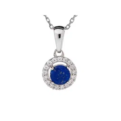 Pendentif lapis-lazuli rond, oxydes, argent rhodié